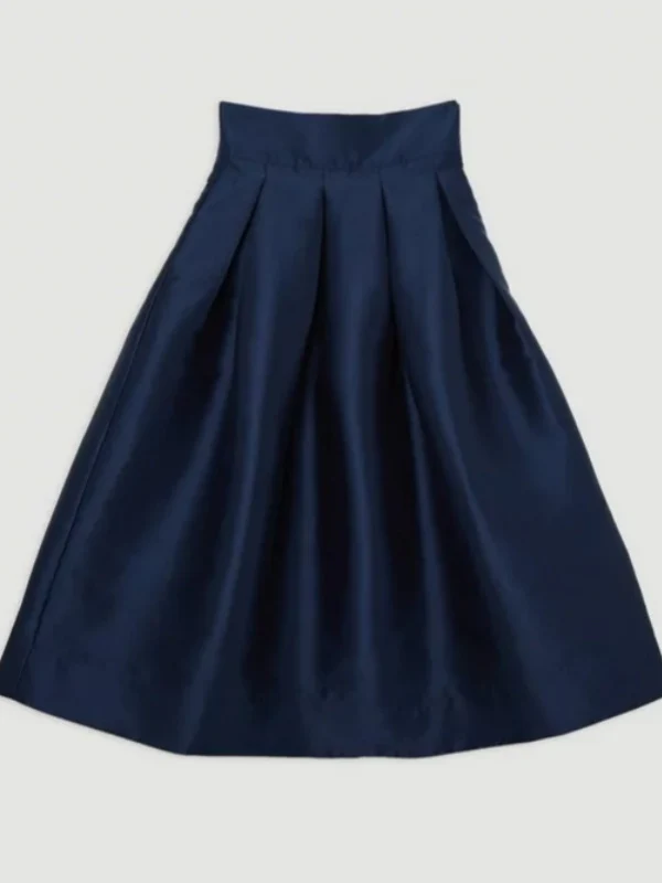 A-Line High Waisted Pleated Solid Color Zipper Skirts Bottoms - Image 5