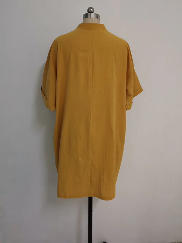 A-Line High Waisted Pockets Solid Color Split-Joint V-Neck Mini Dresses - Image 7