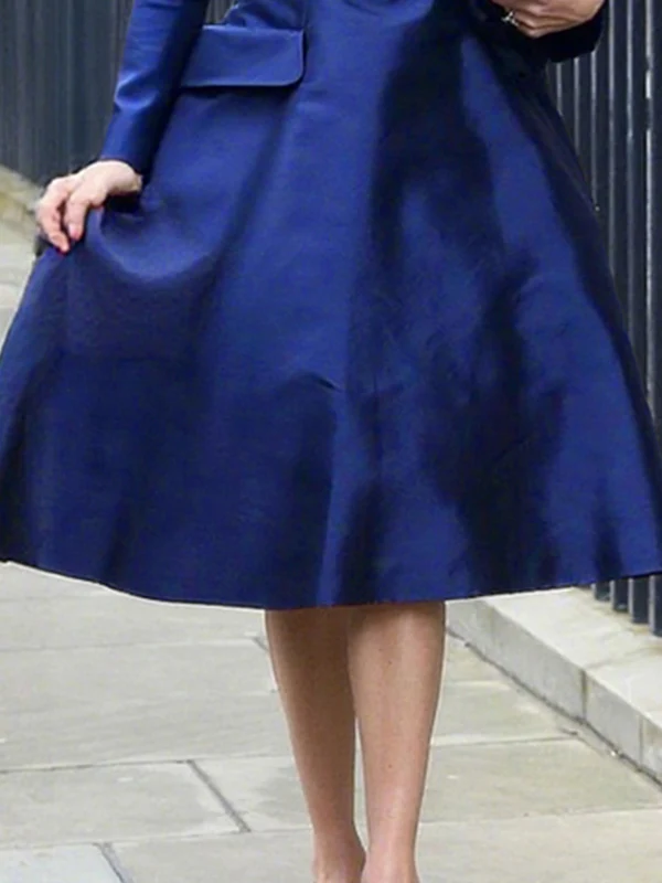 A-Line High Waisted Pockets Solid Color Square-Neck Midi Dresses - Image 3