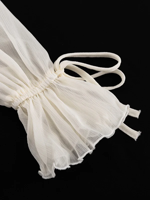 A-Line High Waisted Ruffle Trim Solid Color Tied V-Neck Mini Dresses - Image 13
