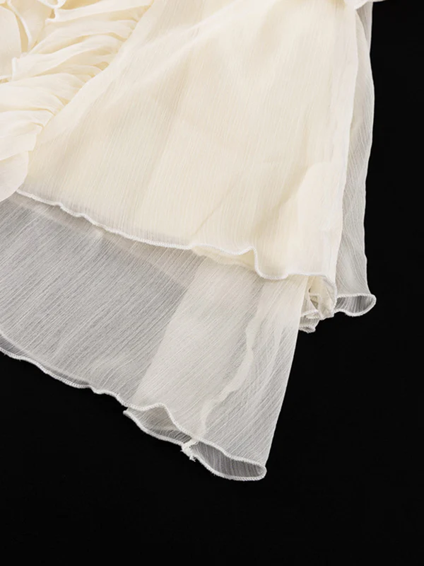 A-Line High Waisted Ruffle Trim Solid Color Tied V-Neck Mini Dresses - Image 15