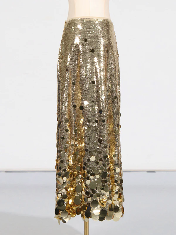 A-Line High Waisted Sequined Shiny Skirts Bottoms - Image 4