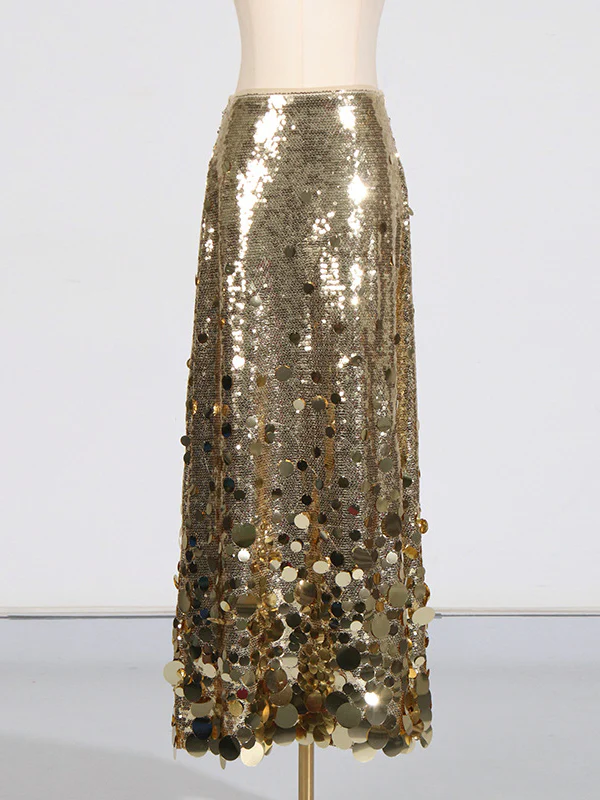 A-Line High Waisted Sequined Shiny Skirts Bottoms - Image 5
