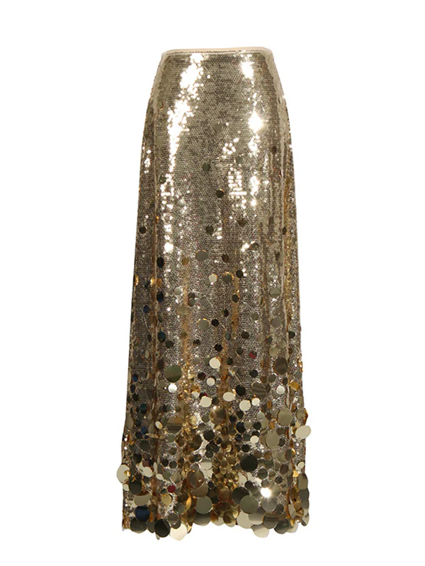 A-Line High Waisted Sequined Shiny Skirts Bottoms - Image 6