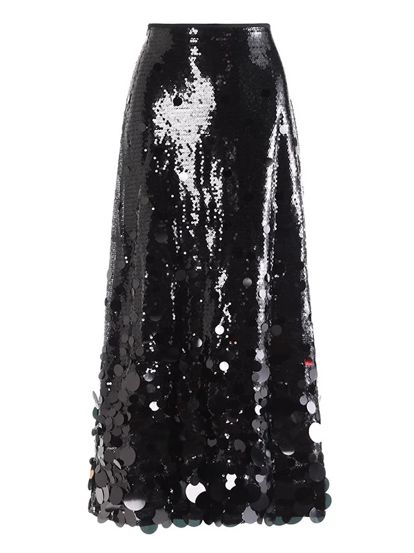 A-Line High Waisted Sequined Shiny Skirts Bottoms - Image 7
