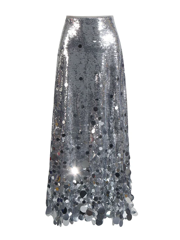 A-Line High Waisted Sequined Shiny Skirts Bottoms - Image 9