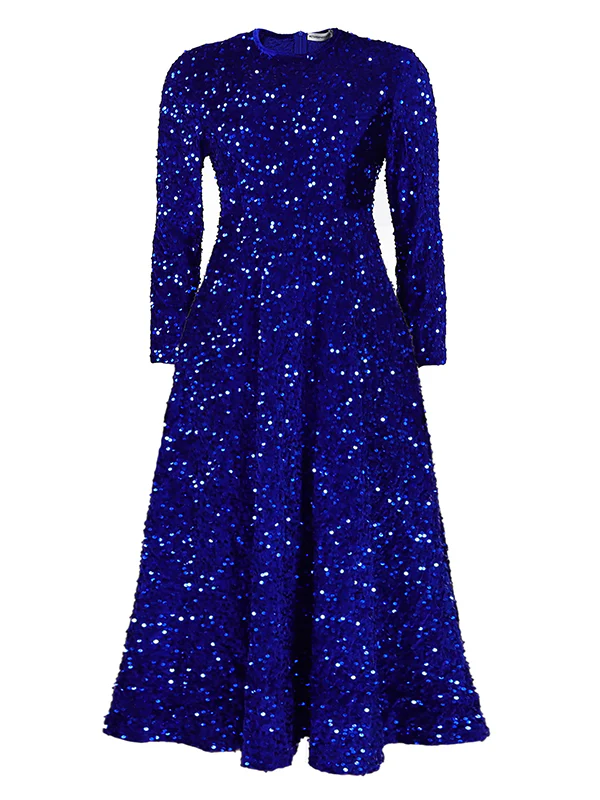 A-Line High Waisted Sequined Split-Joint Zipper Round-Neck Maxi Dresses - Image 16