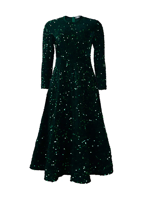 A-Line High Waisted Sequined Split-Joint Zipper Round-Neck Maxi Dresses - Image 17