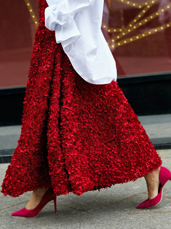 A-Line High Waisted Solid Color Three-Dimensional Flower Skirts Bottoms - Image 11