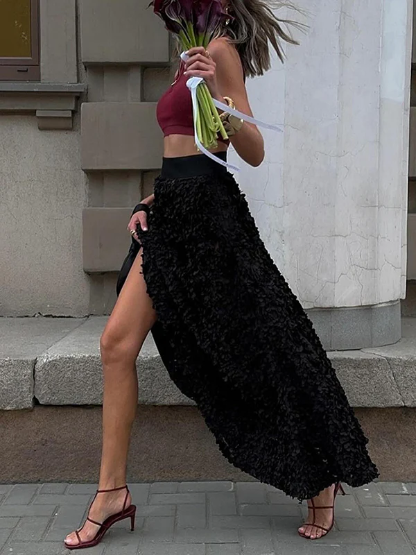 A-Line High Waisted Solid Color Three-Dimensional Flower Skirts Bottoms - Image 16