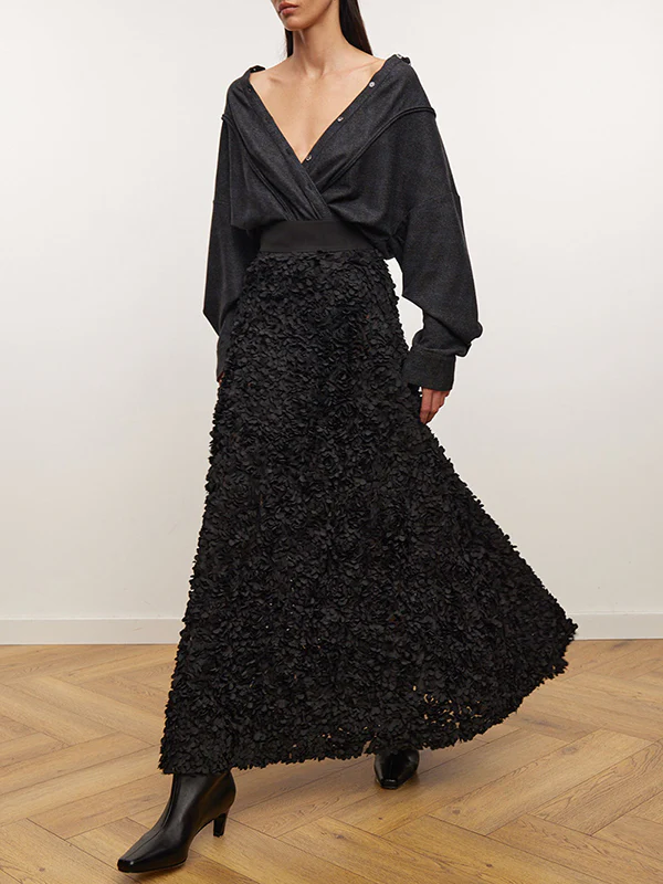 A-Line High Waisted Solid Color Three-Dimensional Flower Skirts Bottoms - Image 17