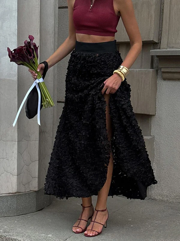 A-Line High Waisted Solid Color Three-Dimensional Flower Skirts Bottoms - Image 18