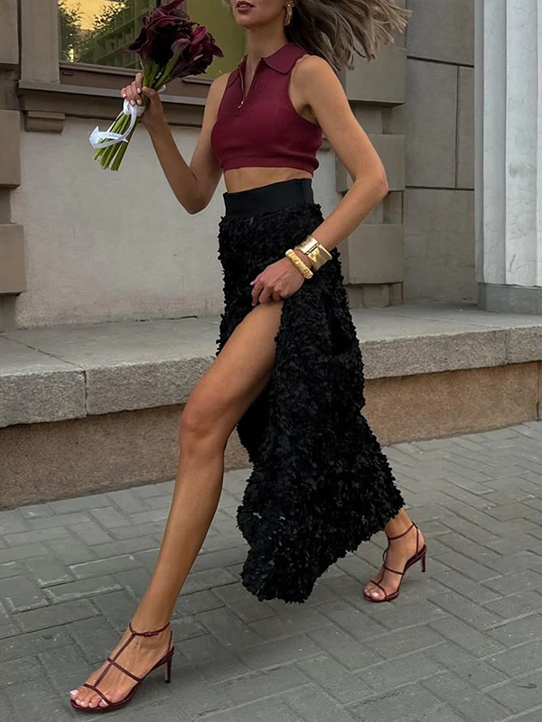 A-Line High Waisted Solid Color Three-Dimensional Flower Skirts Bottoms - Image 22