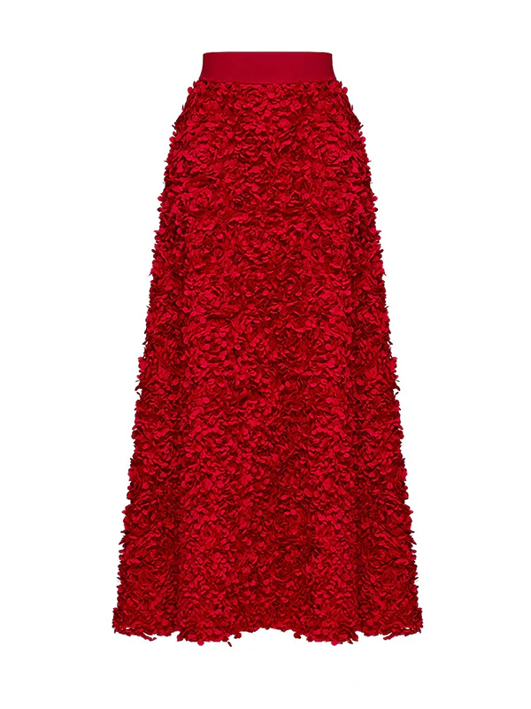 A-Line High Waisted Solid Color Three-Dimensional Flower Skirts Bottoms - Image 4