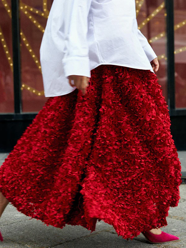 A-Line High Waisted Solid Color Three-Dimensional Flower Skirts Bottoms - Image 5