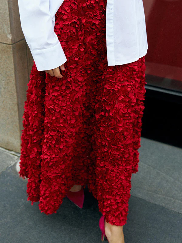 A-Line High Waisted Solid Color Three-Dimensional Flower Skirts Bottoms - Image 6