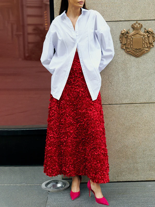 A-Line High Waisted Solid Color Three-Dimensional Flower Skirts Bottoms - Image 7