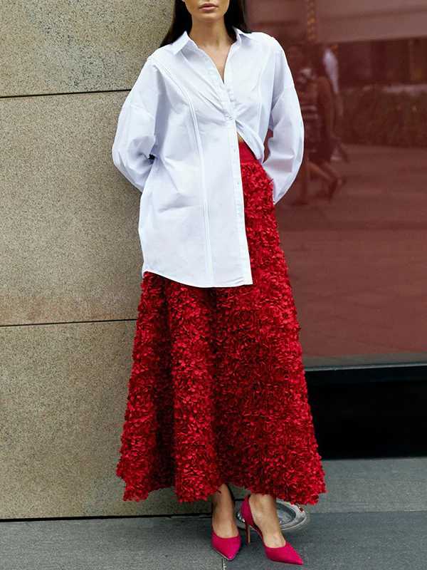 A-Line High Waisted Solid Color Three-Dimensional Flower Skirts Bottoms - Image 8
