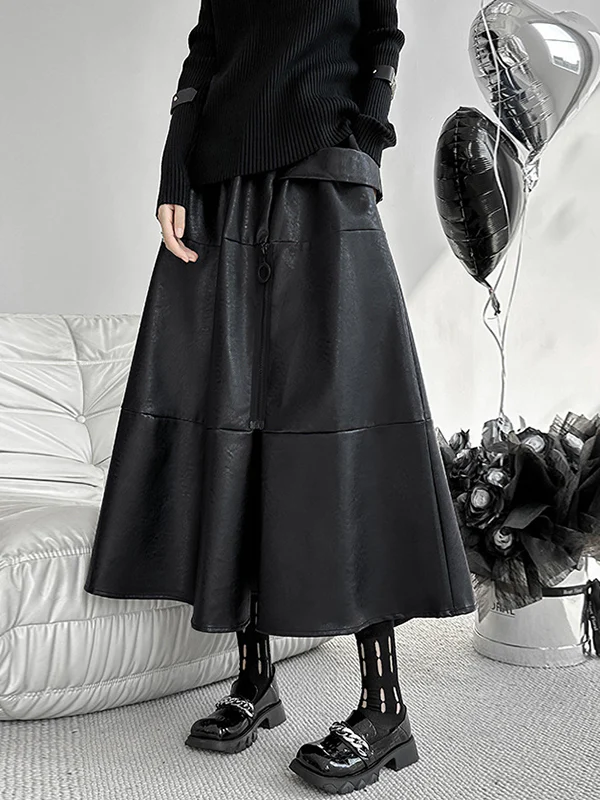 A-Line Hipster Solid Color Split-Joint Zipper Skirts Bottoms - Image 10