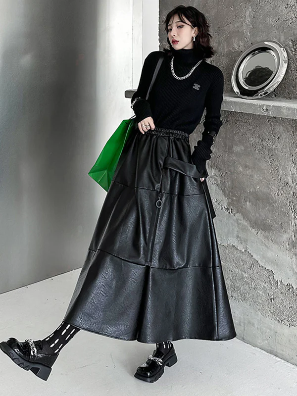 A-Line Hipster Solid Color Split-Joint Zipper Skirts Bottoms - Image 2