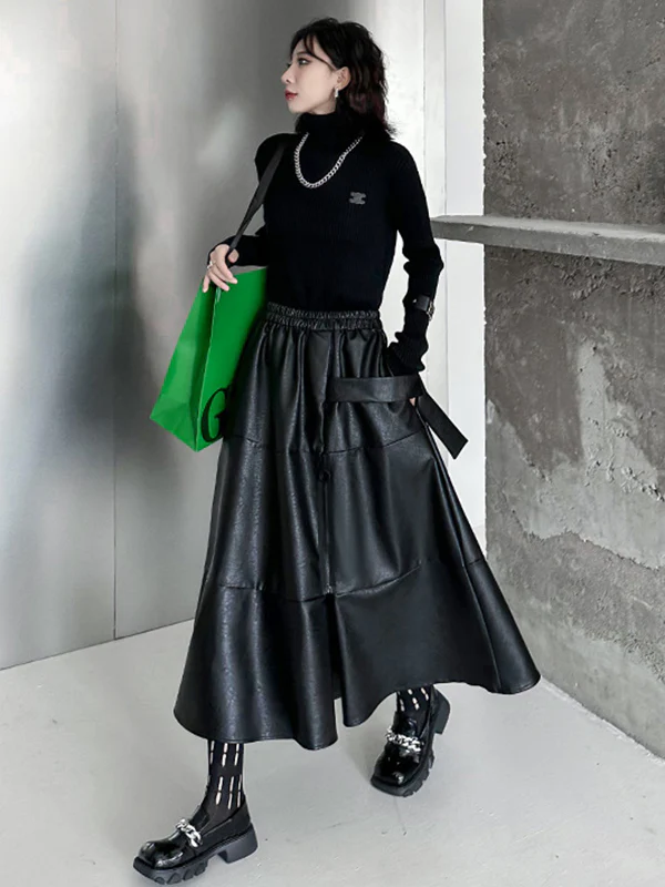 A-Line Hipster Solid Color Split-Joint Zipper Skirts Bottoms - Image 3