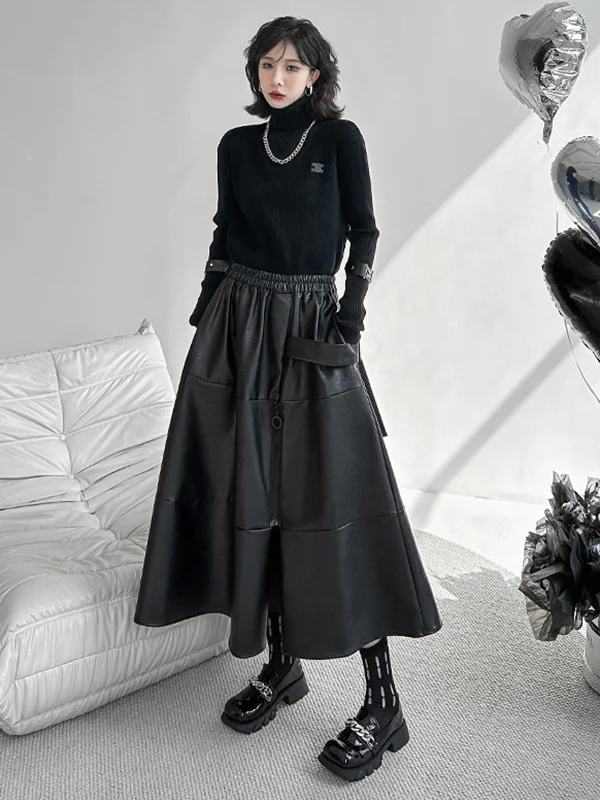 A-Line Hipster Solid Color Split-Joint Zipper Skirts Bottoms - Image 5