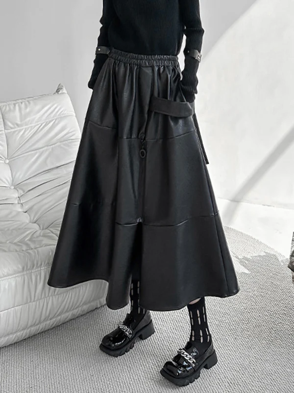 A-Line Hipster Solid Color Split-Joint Zipper Skirts Bottoms - Image 9