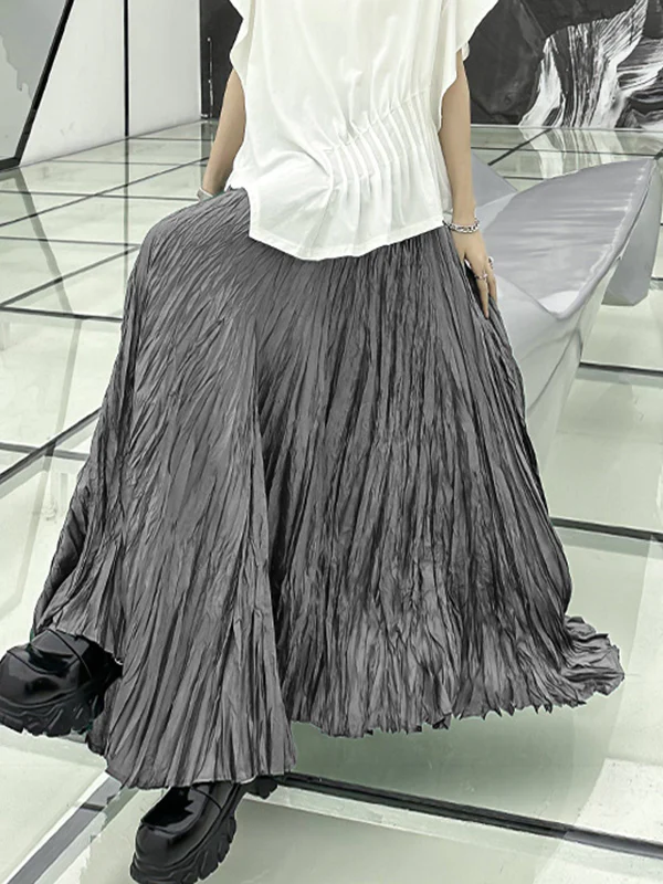 A-Line Irregular Clipping High-Waisted Pleated Solid Color Skirts - Image 10