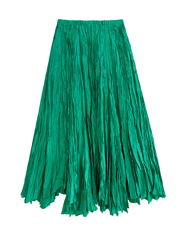 A-Line Irregular Clipping High-Waisted Pleated Solid Color Skirts - Image 13