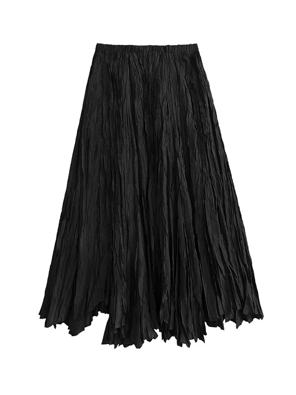 A-Line Irregular Clipping High-Waisted Pleated Solid Color Skirts - Image 14