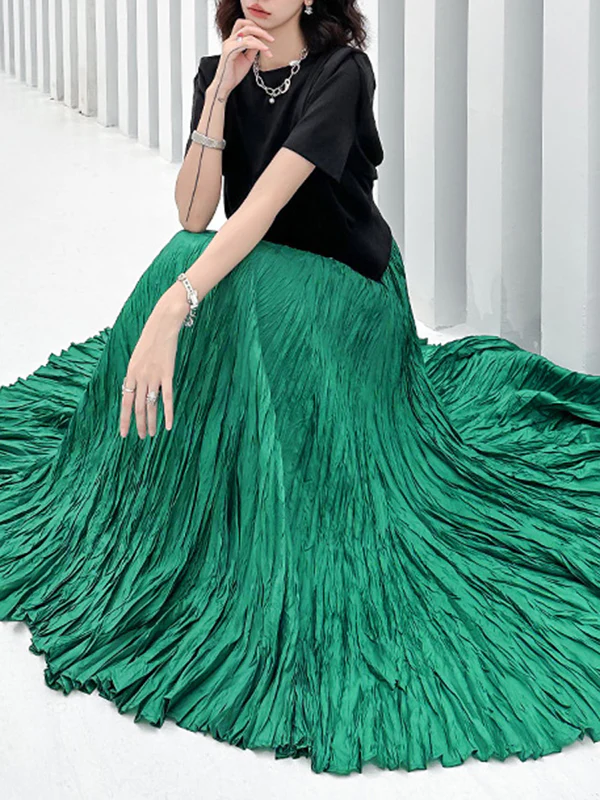 A-Line Irregular Clipping High-Waisted Pleated Solid Color Skirts - Image 2