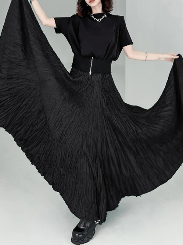 A-Line Irregular Clipping High-Waisted Pleated Solid Color Skirts - Image 3