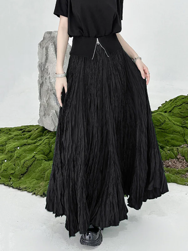 A-Line Irregular Clipping High-Waisted Pleated Solid Color Skirts - Image 4