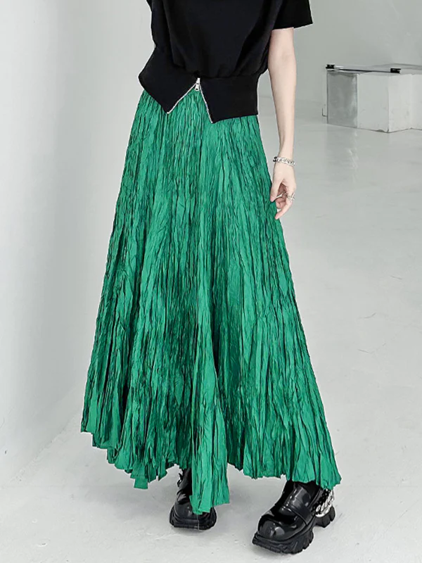 A-Line Irregular Clipping High-Waisted Pleated Solid Color Skirts - Image 5