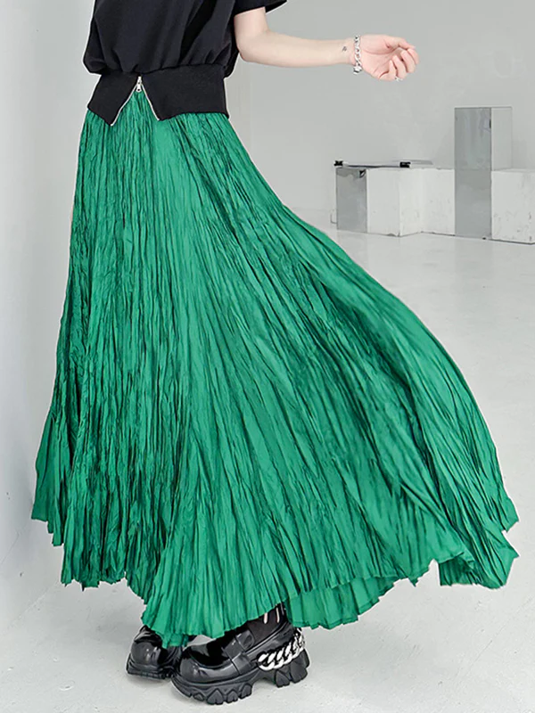 A-Line Irregular Clipping High-Waisted Pleated Solid Color Skirts - Image 6