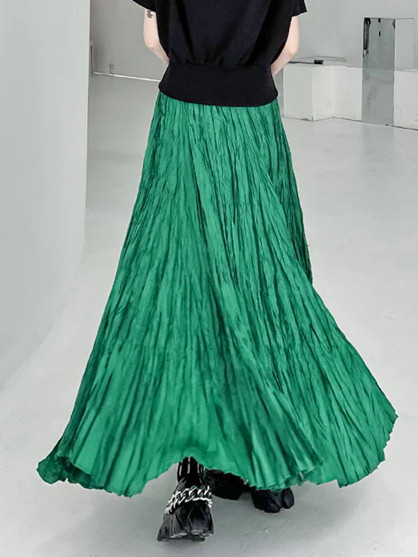 A-Line Irregular Clipping High-Waisted Pleated Solid Color Skirts - Image 7