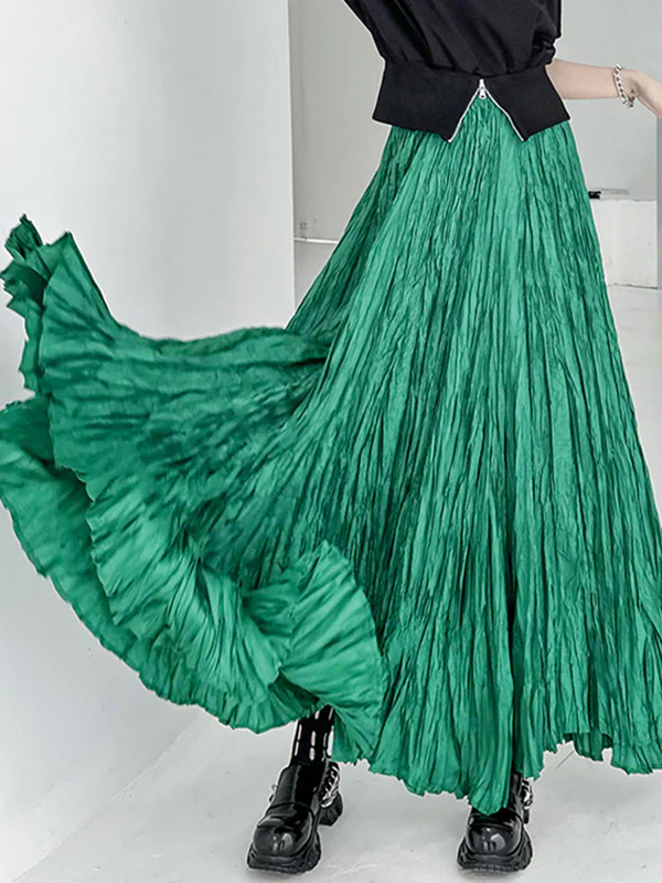 A-Line Irregular Clipping High-Waisted Pleated Solid Color Skirts - Image 8
