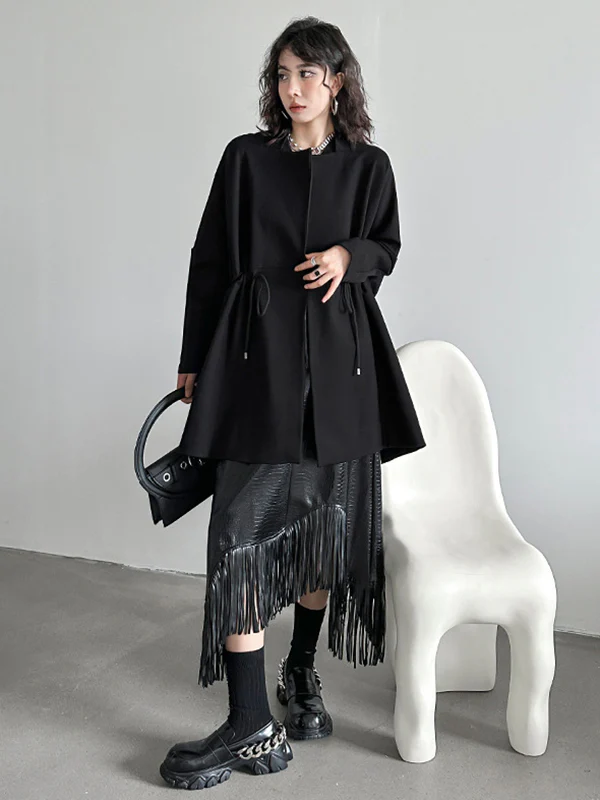 A-Line Irregularity Asymmetric Buttoned Crocodile Texture Solid Color Tasseled Skirts Bottoms - Image 6