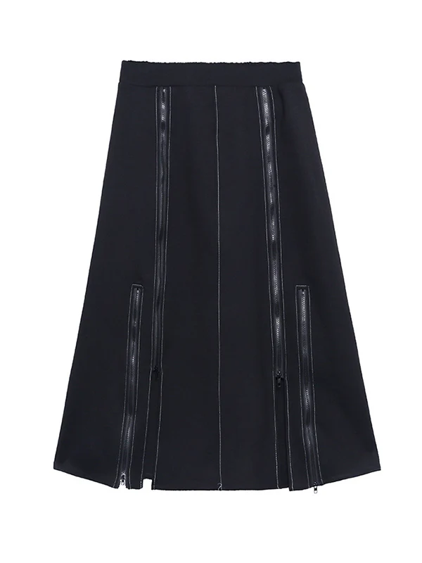 A-Line Irregularity Solid Color Split-Joint Split-Side Zipper Skirts Bottoms - Image 17