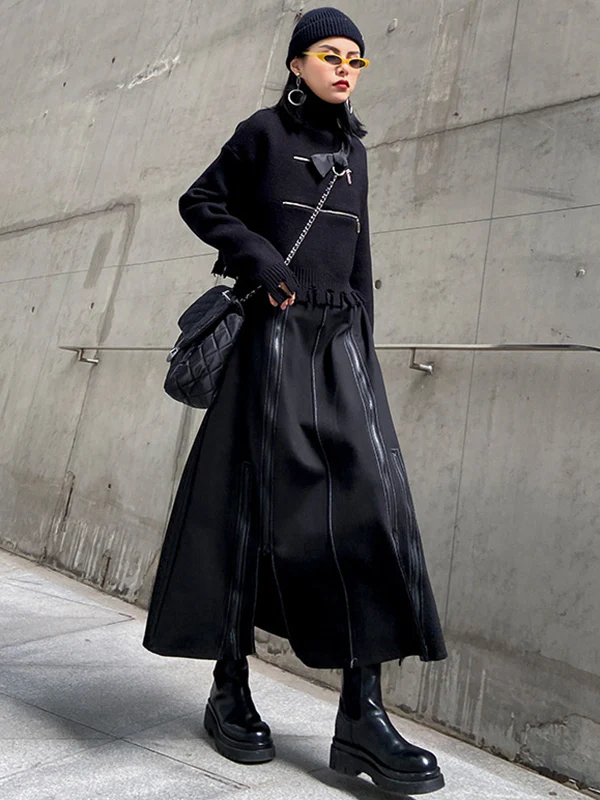 A-Line Irregularity Solid Color Split-Joint Split-Side Zipper Skirts Bottoms - Image 9