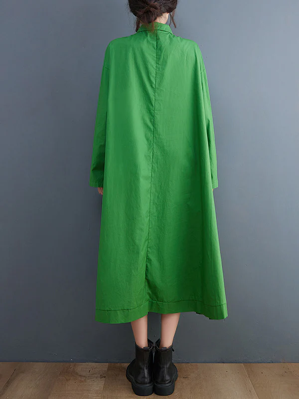 A-Line Long Sleeves Asymmetric Hollow Polka-Dot Solid Color Lapel Midi Dresses - Image 14