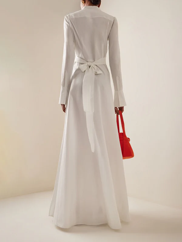 A-Line Long Sleeves Buttoned Flower Print Round-Neck Maxi Dresses - Image 3