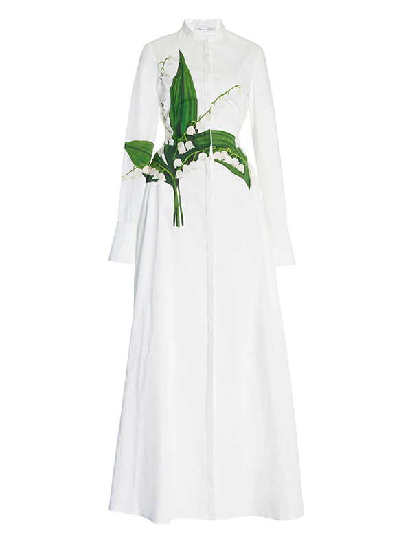 A-Line Long Sleeves Buttoned Flower Print Round-Neck Maxi Dresses - Image 8