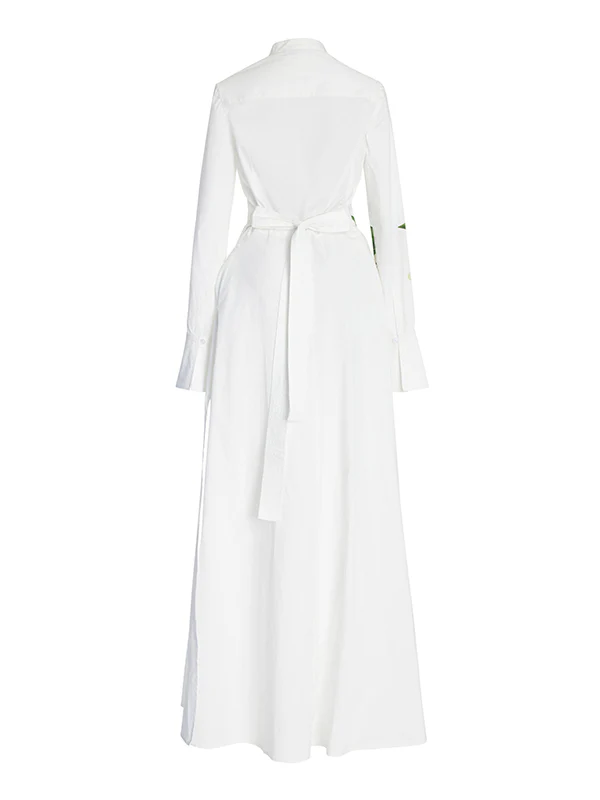 A-Line Long Sleeves Buttoned Flower Print Round-Neck Maxi Dresses - Image 9