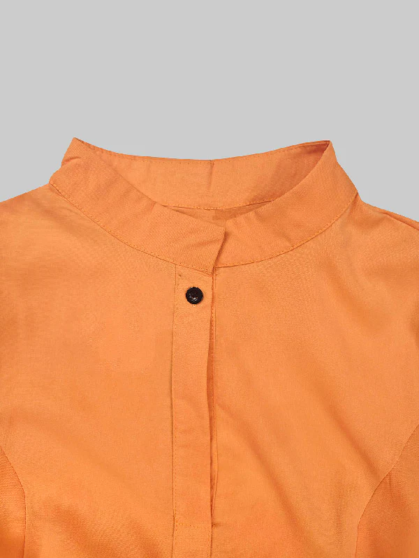 A-Line Long Sleeves Buttoned Layered Pleated Pockets Ruffled Solid Color Split-Joint Stand Collar Maxi Dresses - Image 8