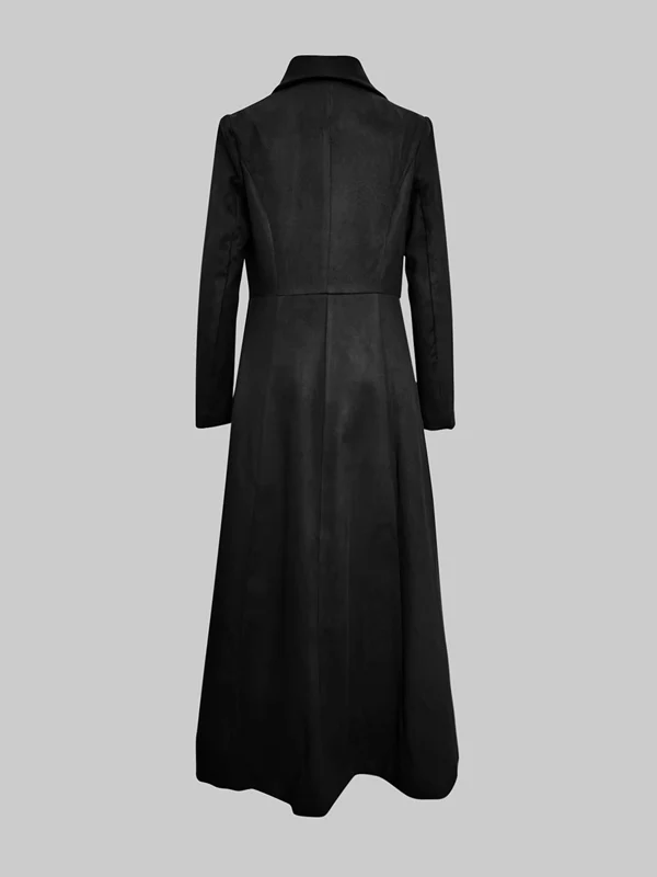 A-Line Long Sleeves Buttoned Pockets Solid Color Zipper Lapel Woolen Coat - Image 4