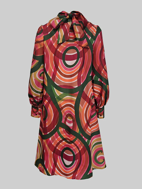 A-Line Long Sleeves Contrast Color High Neck Midi Dresses - Image 6