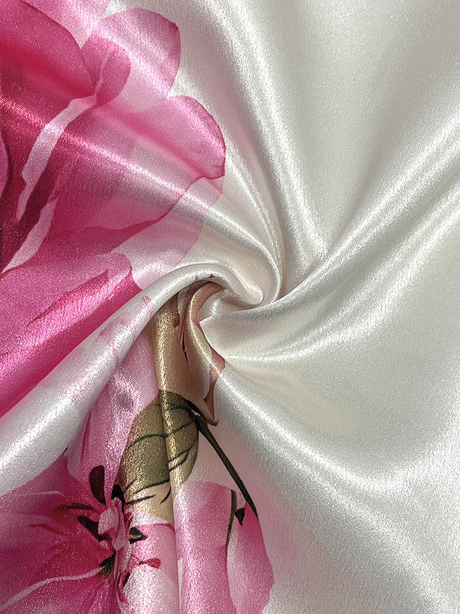 A-Line Long Sleeves Elasticity Flower Print Pleated Mock Neck Maxi Dresses - Image 8
