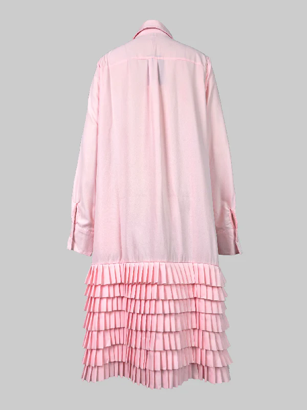 A-Line Long Sleeves Layered Pleated Pockets Solid Color Split-Joint Lapel Midi Dresses Shirt Dress - Image 11