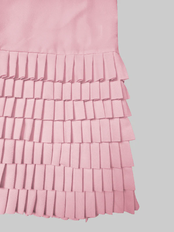 A-Line Long Sleeves Layered Pleated Pockets Solid Color Split-Joint Lapel Midi Dresses Shirt Dress - Image 13